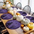 thumbnail image 4 of Halloween Round Placemats Set of 4 Haunted Castle Ghost Place Mats Woven Placemat Purple Black Bat Dead Tree Buffalo Plaid Circle Braided Table Mat for Kitchen Dining Table Party Decor 15 Inch, 4 of 9