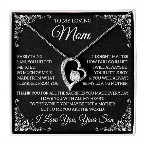 To My Loving Mom, Gift From Son, Mom Gift Mom Necklace, Forever Love Necklace, Necklaces with Meaningful Messages Card Inside, unique gift ideas, Thoughtful and useful gift for your loved