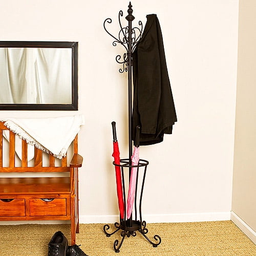 Southern Enterprises Metal Scroll Hall Tree with Umbrella Stand, Black ...