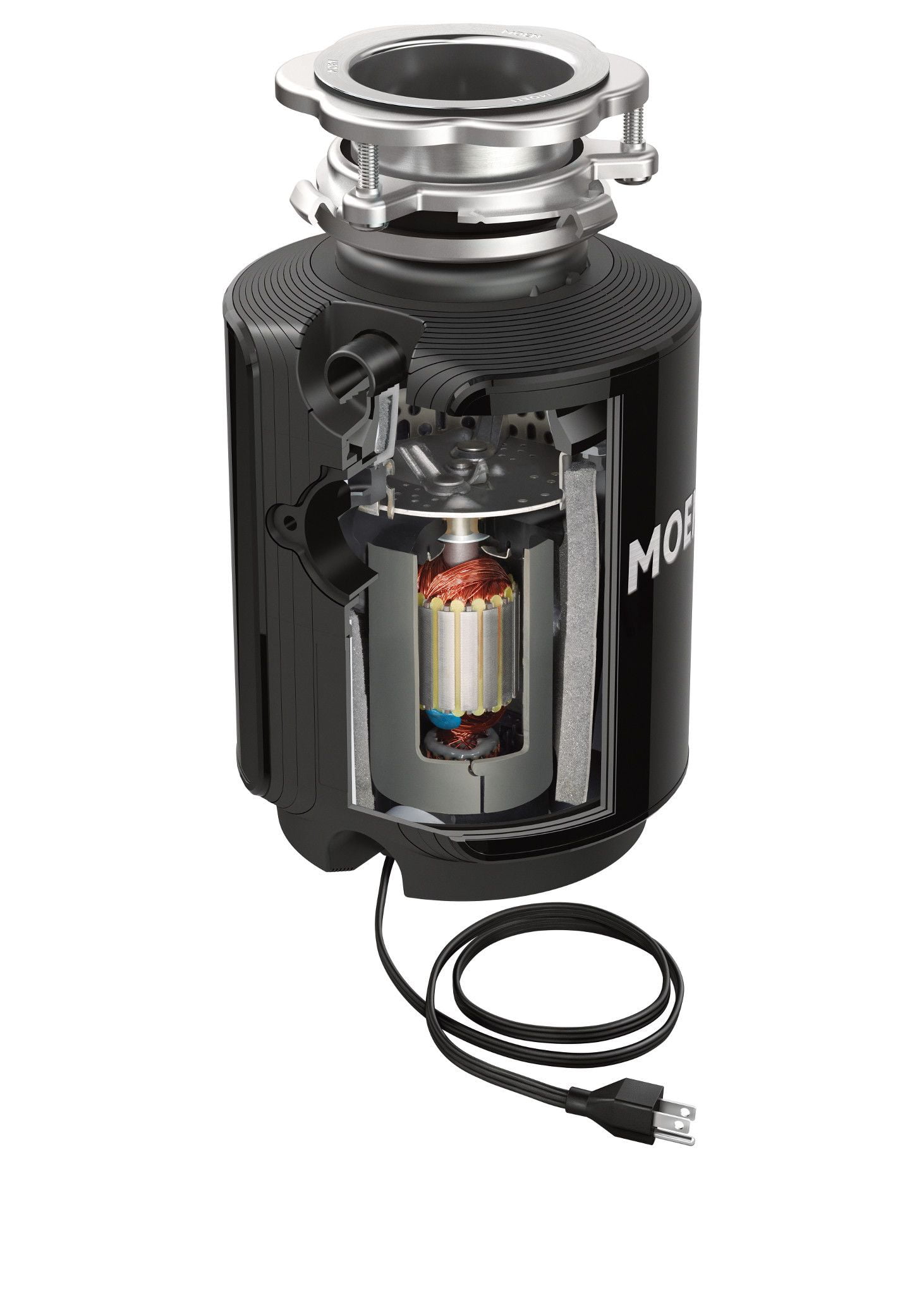 Moen GXS75C Host Series 3/4 HP Continuous Feed Garbage Disposal with Sound Reduction, Power Cord Included, 7.5" W x 13.38" H