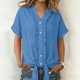 thumbnail image 2 of Tops de Manga Larga de Encaje para las Mujeres Más Tamaño Botón Cuello en V Color Sólido Suave Y Transpirable Blusa para Uso Diario Informal, 2 of 9
