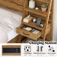 thumbnail image 3 of VanAcc Queen Bed Frame Farmhouse with 98" W Headboard, Bookshelves & Charging Station, Natural Oak, 3 of 8