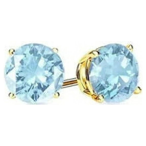 Bonjour Jewelers 14k Yellow Gold Plated Created Aquamarine Round Stud Earrings 6mm
