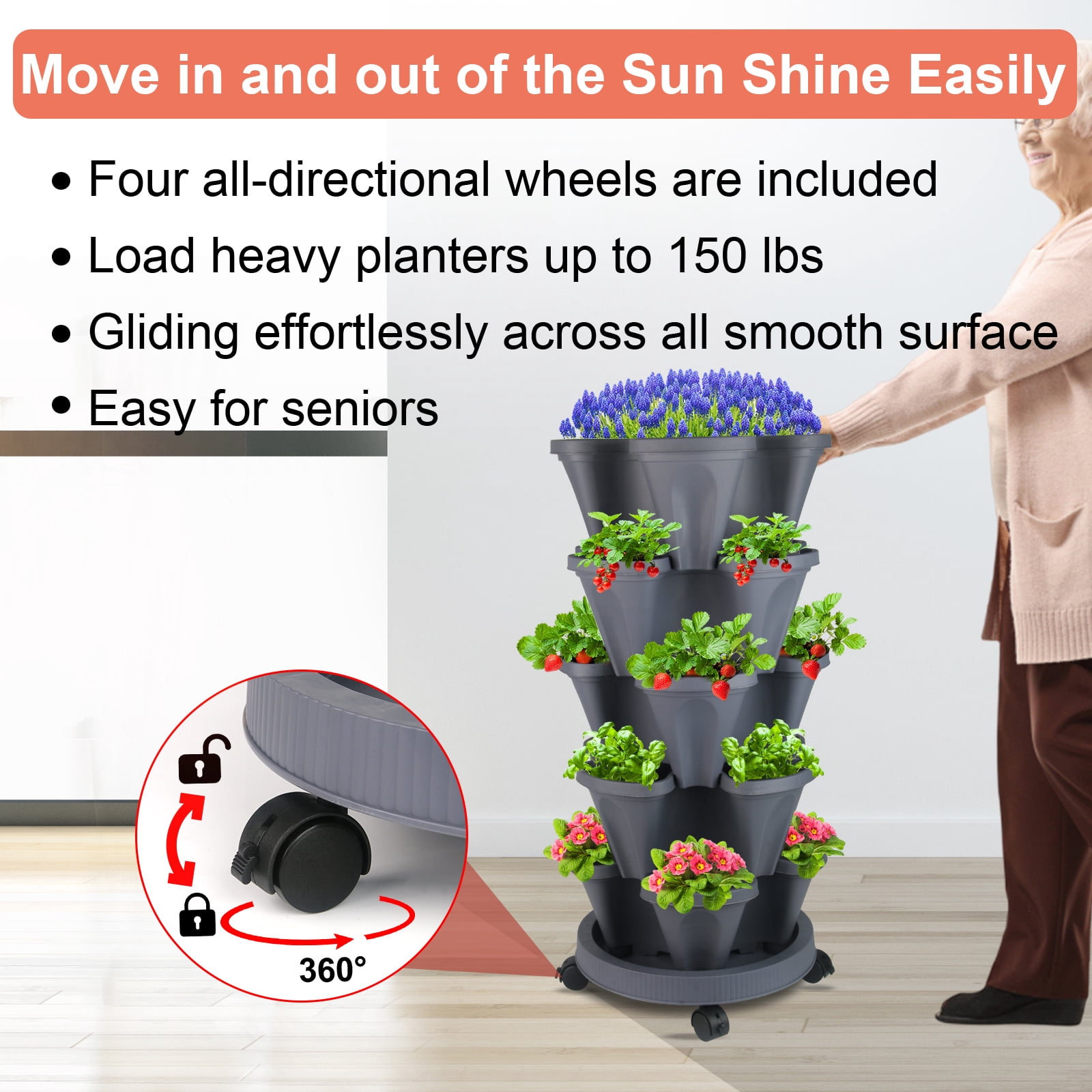 Strawberry Planter, 2Pack of 5 Tier Stackable Gaden Tower for Flowers, Vegetables, Grow Your Own Herb Vertical Oasis of Vegetables and Succulents