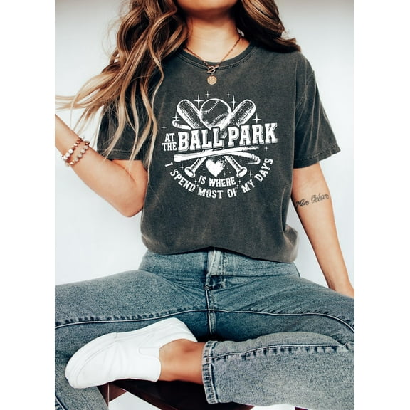 Comfort Colors At The Ballpark Is Where I Spend Most of My Days Shirt, Retro Baseball mom T Shirt, Baseball season Shirt, Funny baseball Game Day Mom Shirt