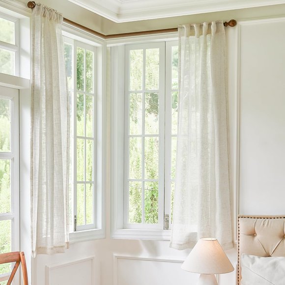 EcoNesxp 34x45 back buckled pocket short narrow mini tulle curtains for kitchen bathroom basement farmhouse piece inch beige for small windows natural tulle linen curtains