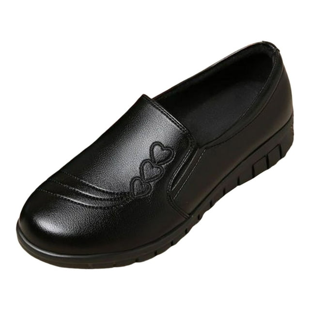 Chaussures pour Femmes Adultes Chaussures pour Femmes Taille 8 Robe Décontractée Dames Décontractée Simple Couleur Unie Cuir Souple Cœur Amoureux Imprimé Légères Plates Chaussures pour Femme (Noir, 9)