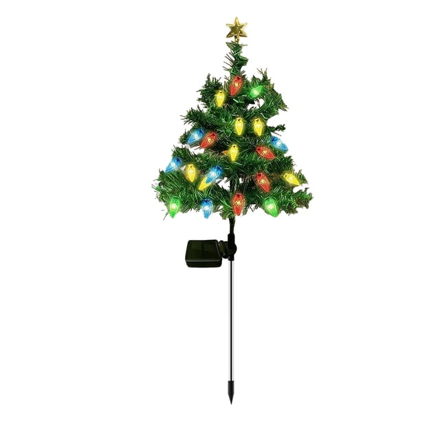 A Solar Led Four Color Christmas Tree Ground Light Outdoor Decoration Courtyard Lawn Garden Stake 33.46 Inches Green Plastic Waterproof Automatic Color A