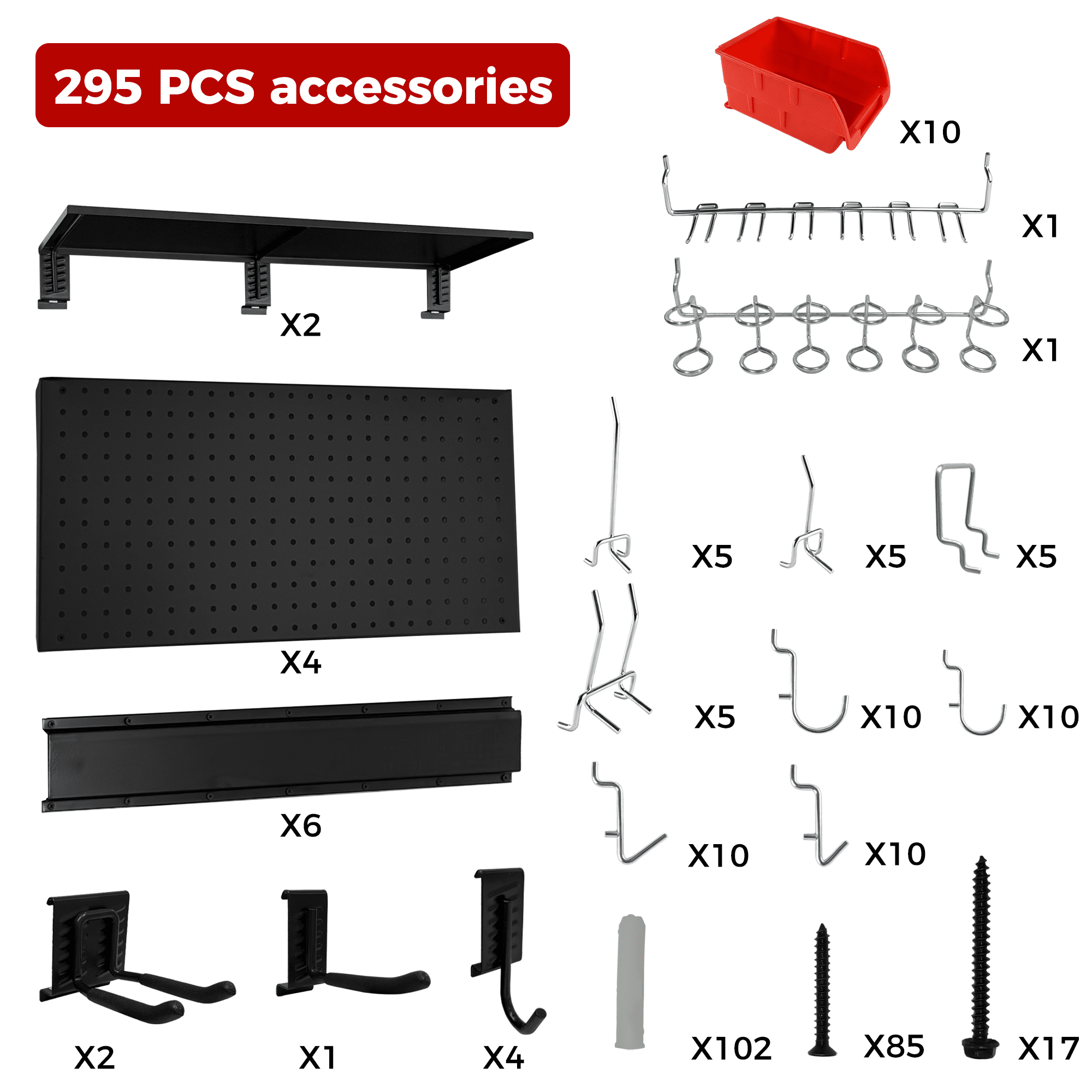 Pegboard Wall Organizer,48 x 36 inch Garage Storage Pegboard ,Metal Peg Board with Hooks & Storage Bins, Tool Panel Organizer