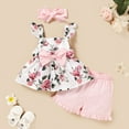 thumbnail image 2 of LAPAKIDS 3T Baby Girl Summer Clothes 4T Baby Girl Clothes Outfits Sleeveless Floral Print Top + Shorts + Headband, 2 of 7