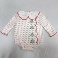 thumbnail image 2 of 0-3 Months Newborn Baby Bodysuits Infant Baby Girl Outfit Christmas Tree Embroidery Long Sleeve Romper Bodysuit Smocked Bubble Clothes,Red Jumpsuit Sleep & Play One-Piece Bodysuit, 2 of 7