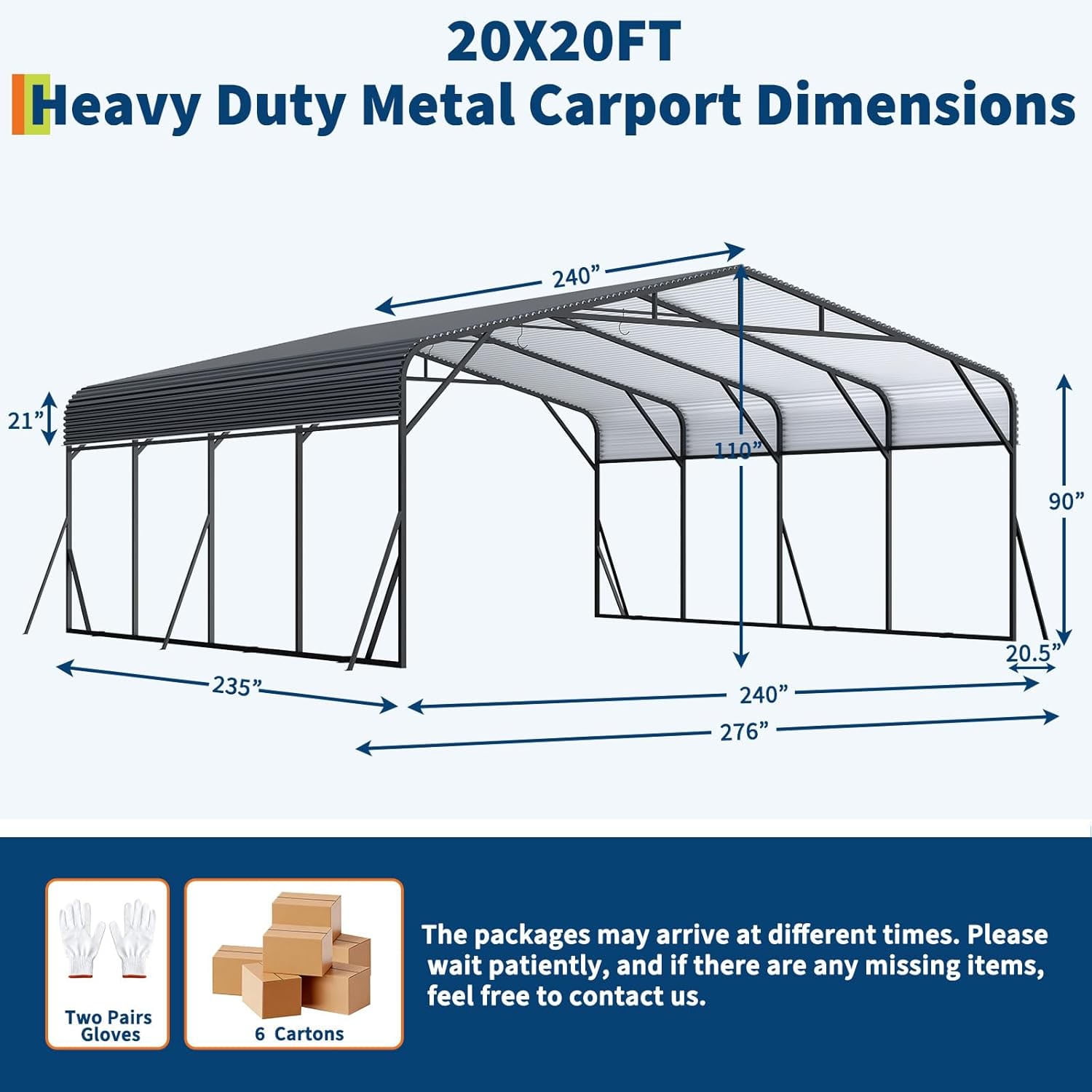 Gaderth Outdoor Car Port Canopy, Metal Carport, 20x20 FT/20x25 FT Outdoor Carport Canopy with Reinforced Base and Galvanized Steel Roof, Heavy Duty Garage Car Shelter Shade for SUV, Truck