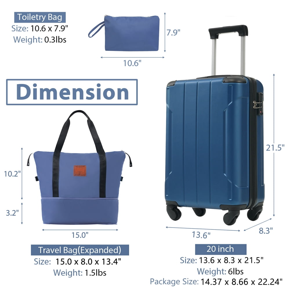 Pawverly 20-Inch Carry-On Luggage Set, 3-Piece Hardshell ABS Suitcase with 360° Spinner Wheels, TSA-Approved Lock & Expandable Travel Bag for Weekend and Business Travel