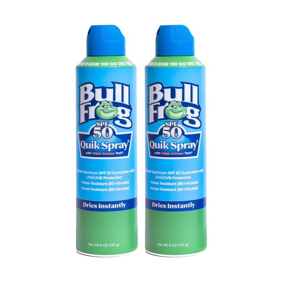 Protector solar en spray Bullfrog Quik SPF 50 | Sin oxibenzona ni octinoxato | Hidratante de amplio espectro UVA/UVB paquete de 2