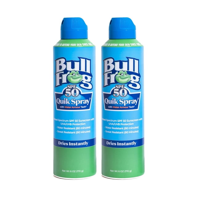 Protector solar en spray Bullfrog Quik SPF 50 | Sin oxibenzona ni octinoxato | Hidratante de amplio espectro UVA/UVB paquete de 2