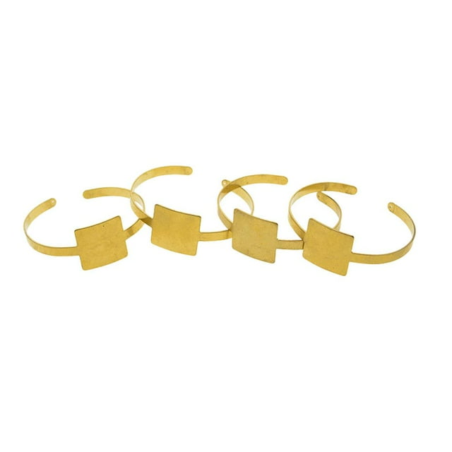 Milaget 4 Pieces Bezel Tray Blank Bangles Fit Square Round Cabochon, Brass Cuff Bracelet