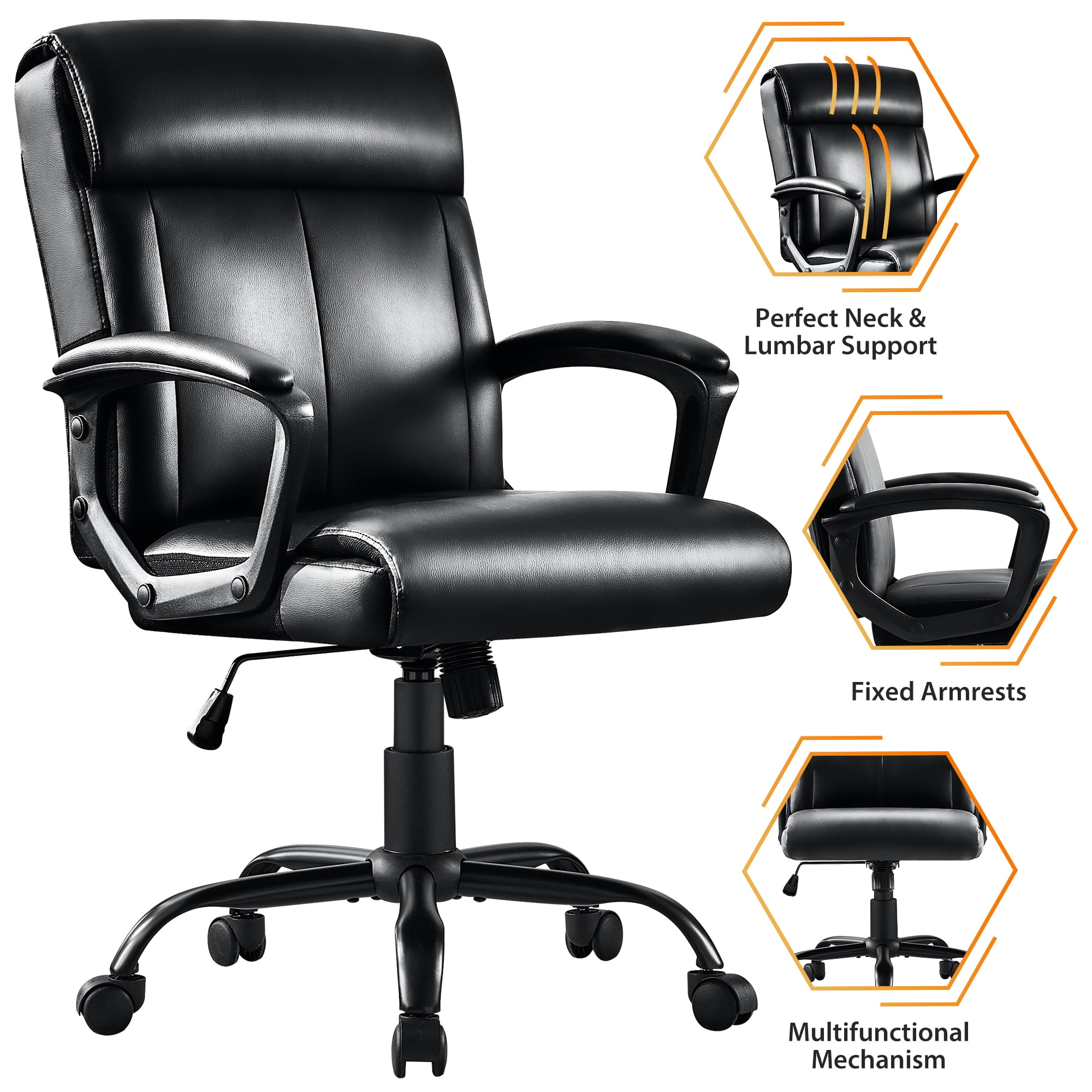 JONPONY Big and Tall Office Chair 300LBS Wide Seat Ergonomic Computer Desk Chair High Back Executive Leather Chair Adjustable Task Chair Lumbar Back Support 8 Hours Heavy Duty Design,Black