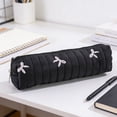 thumbnail image 6 of Quilted Aesthetic Pencil Pouch with Bow Embroidery, Slim Soft Padded Pencil Case for Office Desk Travel Makeup Brush Storage, 8.27 Inch, 6 of 7