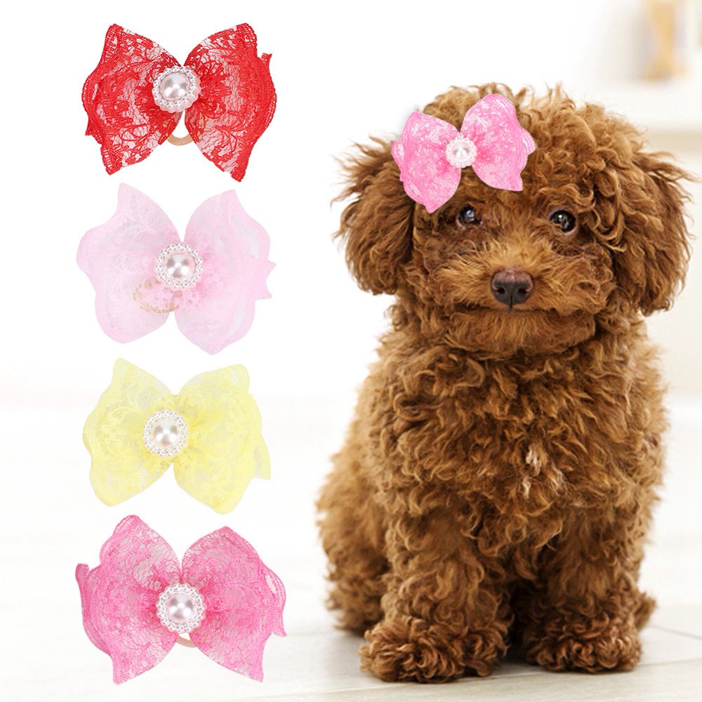 Mgaxyff 20Pcs Pet Multicolor Hair Lace Bowknot Bows Grooming