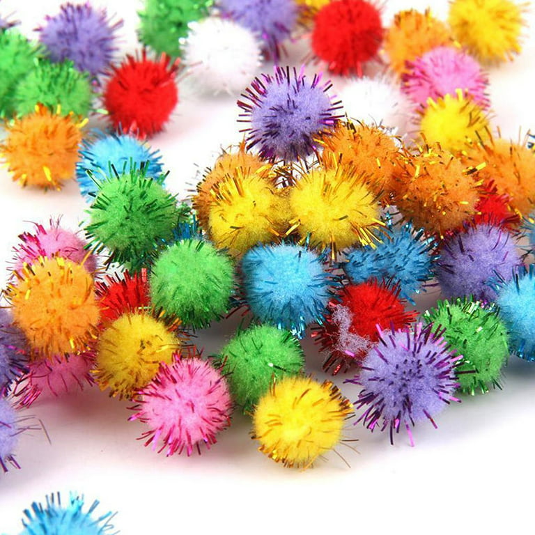 YYCRAFT 100pcs Glitter Tinsel Pom Poms Sparkle Balls for DIY Craft/Party Decoration/Cat Toys(25mm,Mix Color)