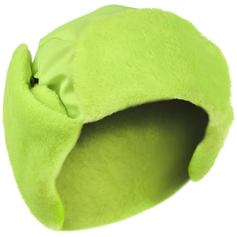 Winter Trapper Hat with Ear Flaps, Faux Fur Lined, Lime  display picture 1