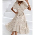 thumbnail image 5 of Floral Dress for Women Dressy Boho Sundress Short Sleeve Lace-Up Wrap V-Neck Flowy Midi Dresses, 5 of 8