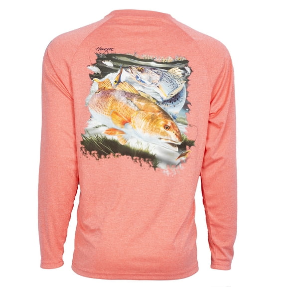 Bimini Bay Outfitters Hook M' Men's Long Sleeve Shirt - Redfish Trout 2 Cayenne Heather