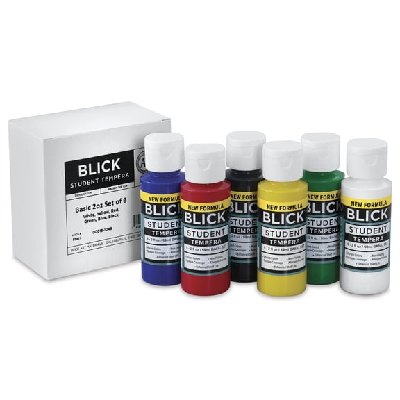 Blick Student Tempera Paints - Set of 6, Basic Colors, 2 oz