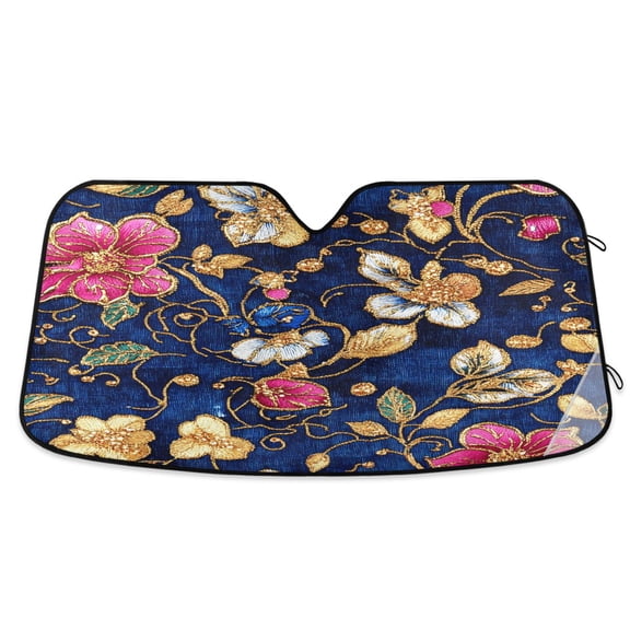 Colorful Embroidered Flower Car Windshield Sun Shade Foldable Car Front Window Visor Heat and UV Protection 53x23.5