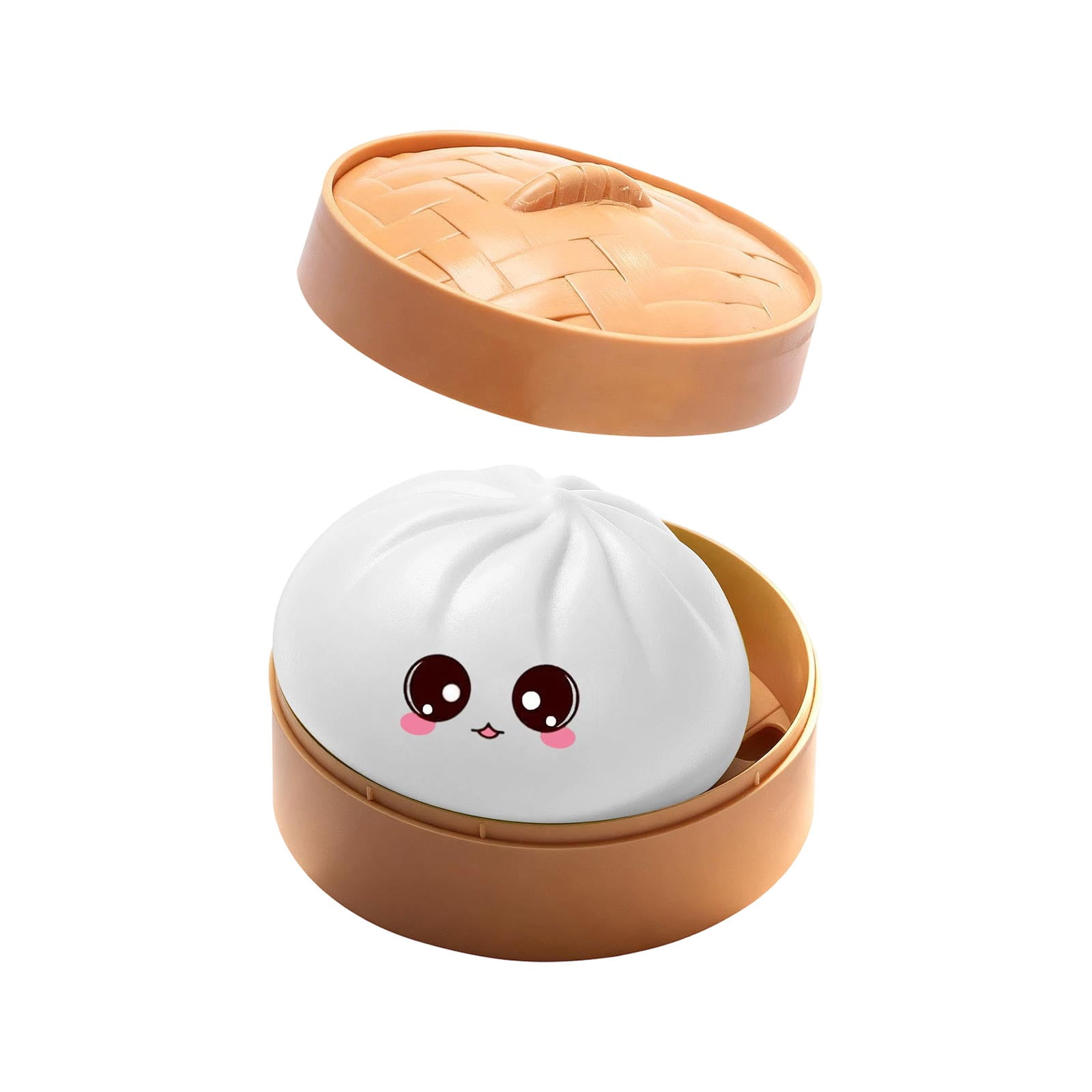 Cute Squishy Dumpling Large with Steamer, Squishy Dumpling Doll with Cute Expressions, Silicone Bun Sensory Fidget Dolls, Hand Pinching Decompression Dolls