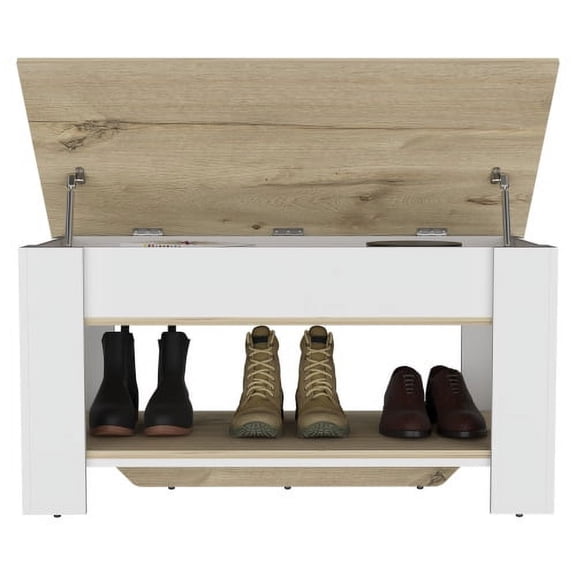 Cterwk Storage Bench with Lower Shelf, Perfect for Living Room, Bedroom, Light Brown White
