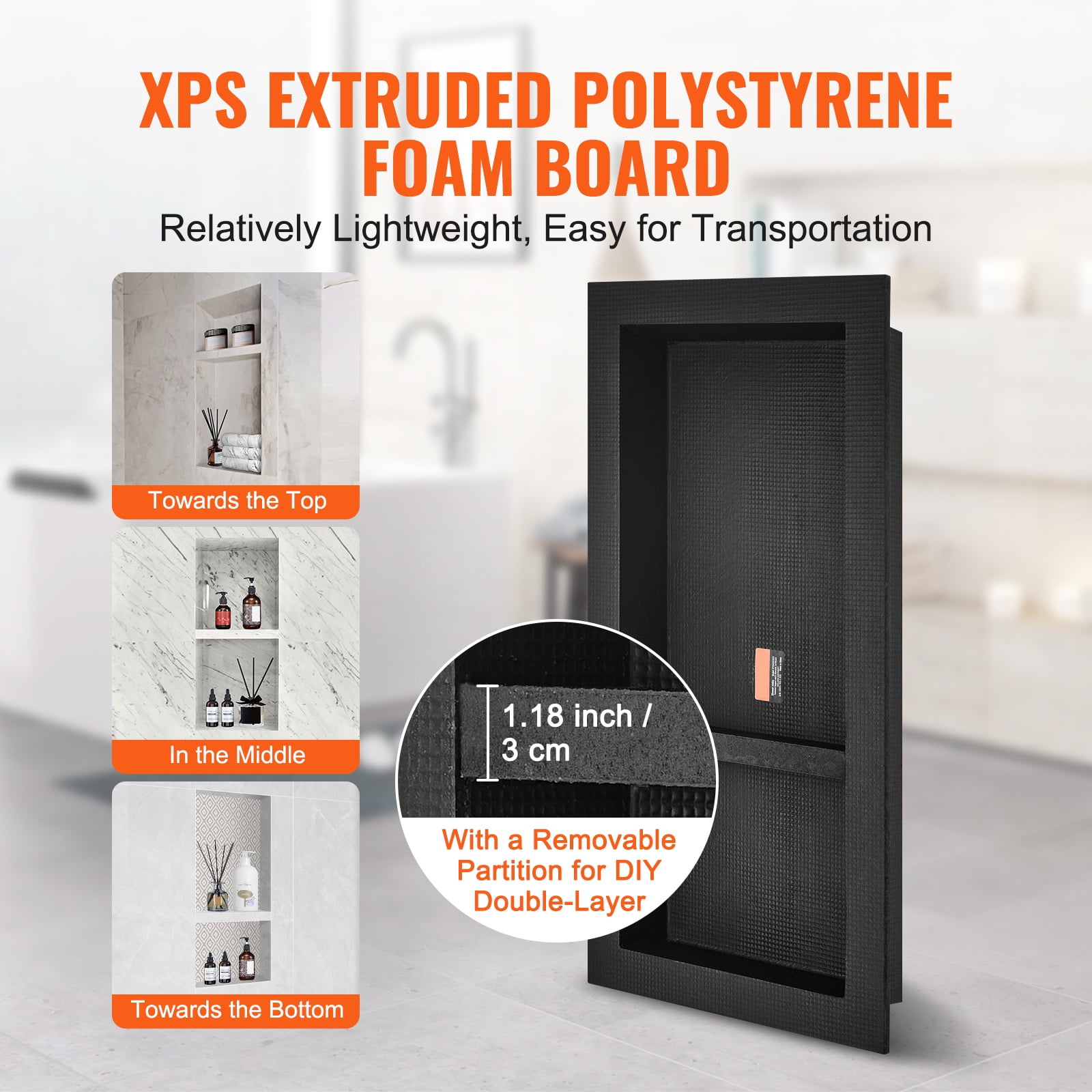 KFFKFF Shower Niche Ready for Tile 16" x 32", Double Shelf Wall Insert Organizer with Square Corners, Waterproof Recessed Storage for Bathroom and Shower, Black
