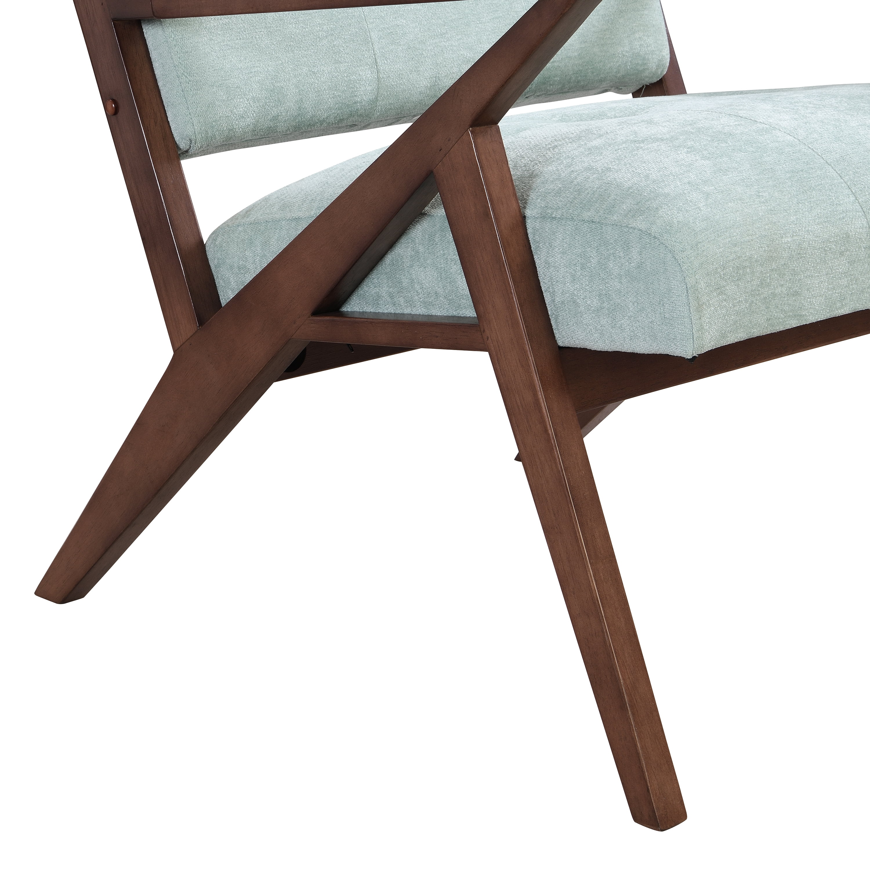 Euroco Mid-Century Modern Accent Chair with Light Green Upholstery, Tufted Cushion and Wooden Frame, Armchair for Living Room, Bedroom or Office