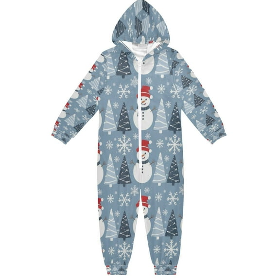 BZSMCE Unisex One-piece Pajama Cotton Sleepwear Frosty Snowman Printed