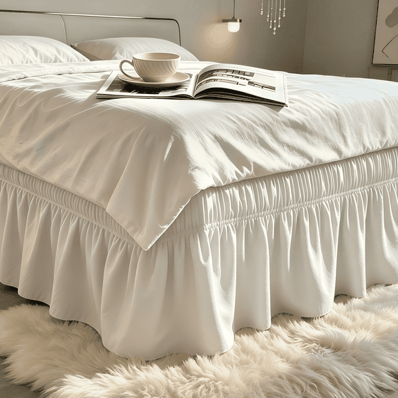 Twin Elastic Bed Ruffle, Easy Wrap Around Ruffle, Hotel Quality Bed Skirt, Fade Resistant, Easy Fit, Machine Washable
