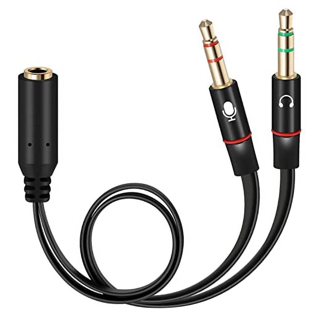 Headphone Splitter for Computer 3.5mm Female to 2 Dual 3.5mm Male Headphone Mic Audio Y Splitter Cable Smartphone Headset to PC Adapter