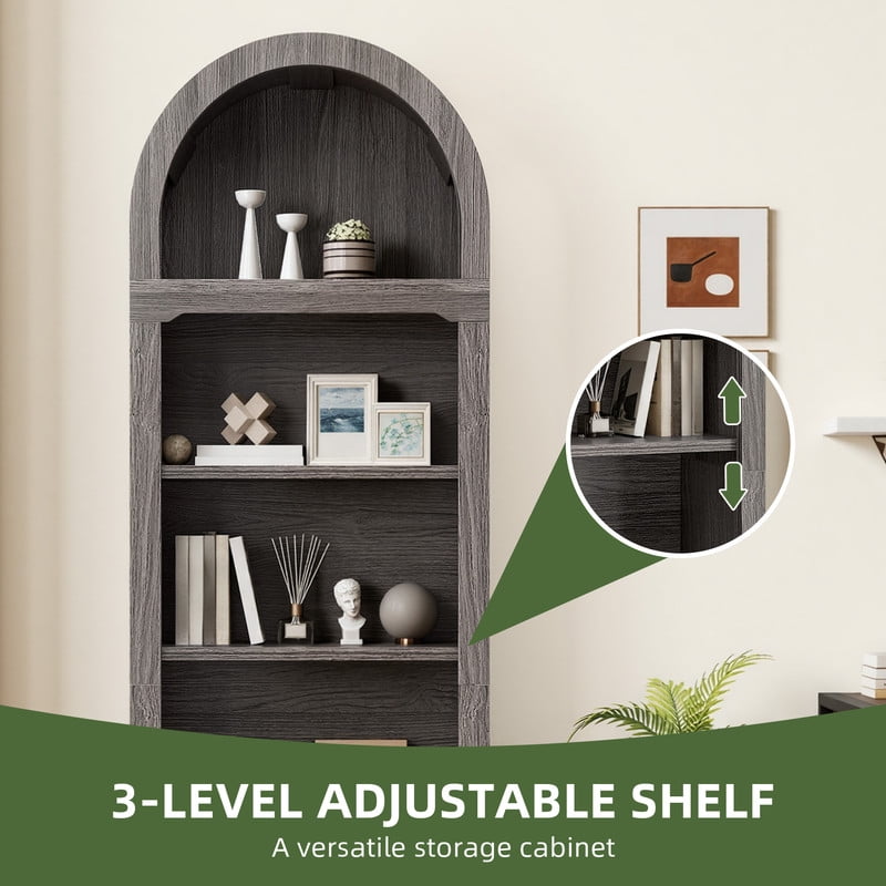 Uforic 5 Tiers Arched Bookshelf, 68.5" Tall Modern Bookcase Display Storage Rack Wooden Bookshelves, Gray