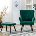 thumbnail image 6 of Modern Accent Chair and Ottoman Set, Home Leisure Chair with Footrest, Comfy Upholstered Armchair with Soft Back, Reading Chair with Solid Wood Legs for Living Room Bedroom, Dark Green, D5451, 6 of 9