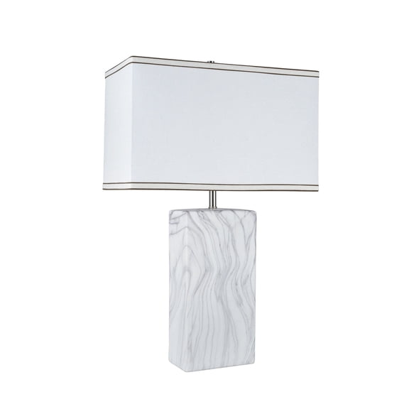 Aspen Creative 40078, 25 1/2" High Transitional Ceramic Table Lamp, Marble Finish with Hardback Rectangle Shaped Lamp Shade in Off White, 16"   8" Wide