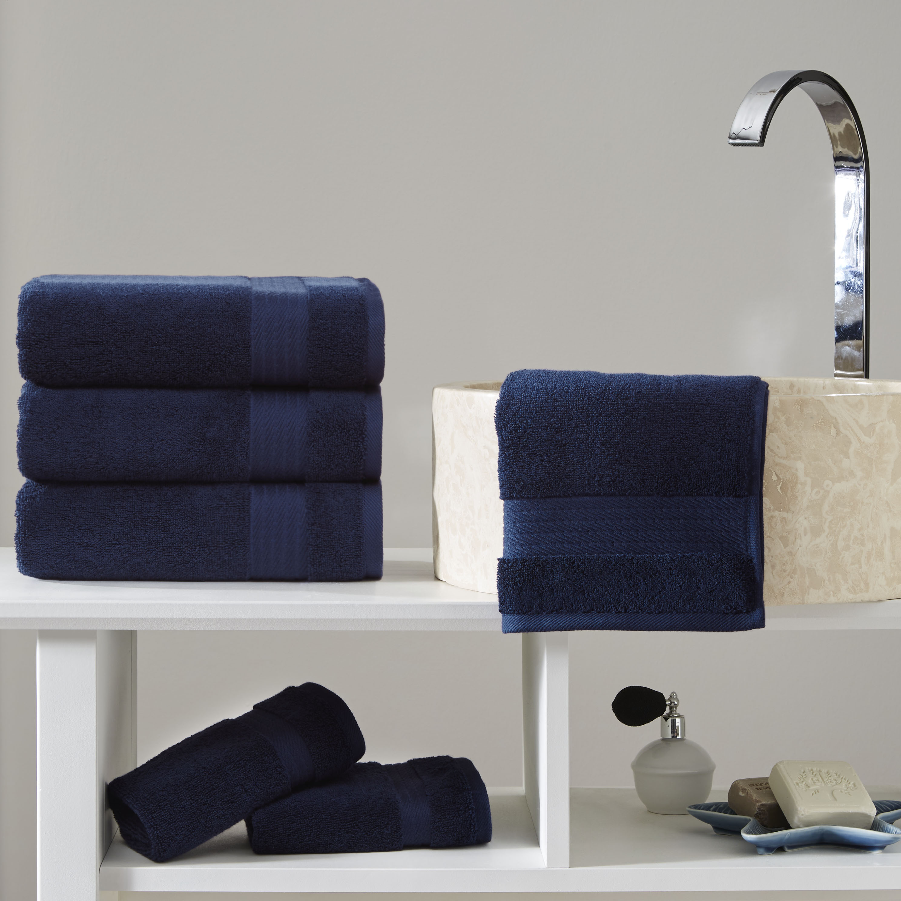 Ozdilek 4-Piece 16x30 Hand Towels  575 GSM – 100% Turkish Cotton, Luxury Soft Velour, Quick Dry & Absorbent, Fade-Resistant, Comfortable & High-Quality Cotton Towel (Navy Blue)
