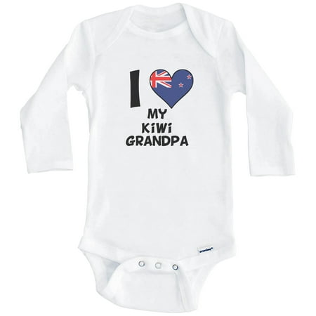 

I Heart My Kiwi Grandpa New Zealand Flag One Piece Baby Bodysuit (Long Sleeve) 3-6 Months White