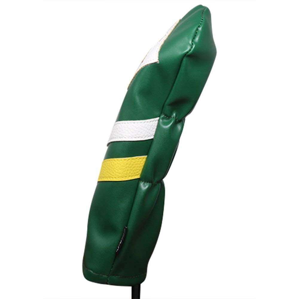 Majek Retro Golf Headcovers Green White and Yellow Vintage Leather Style 1 & 5 Driver Fairway Head Cover Fits 460cc Drivers Classic Look