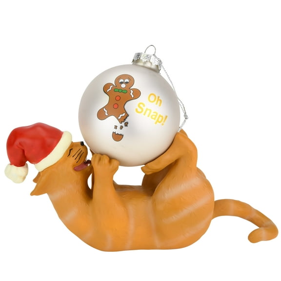 Tree Buddees Playing Cat Christmas Ornament Display Holder 10" x 4.5" (Orange Cat)