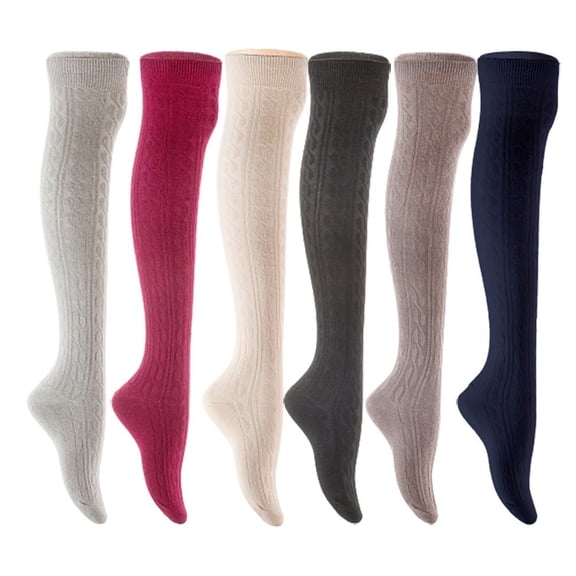 Lian LifeStyle Women's 6 Pair Adorable Comfortable Soft Thigh High Over Knee High Cotton Socks Size 6-9 L1024 Light Grey,Wine,Cream,Black,Dark Grey,Navy