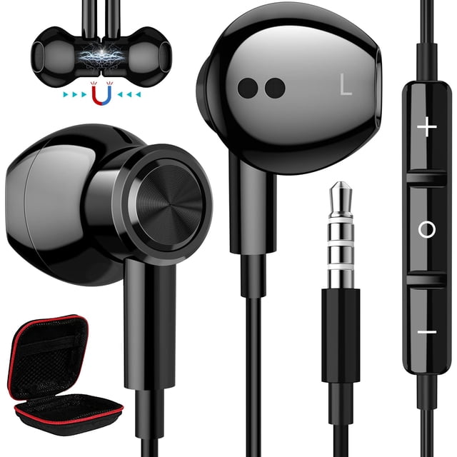 Auriculares con cable ASKUBSKU de 3,5 mm con micrófono para Samsung, color negro