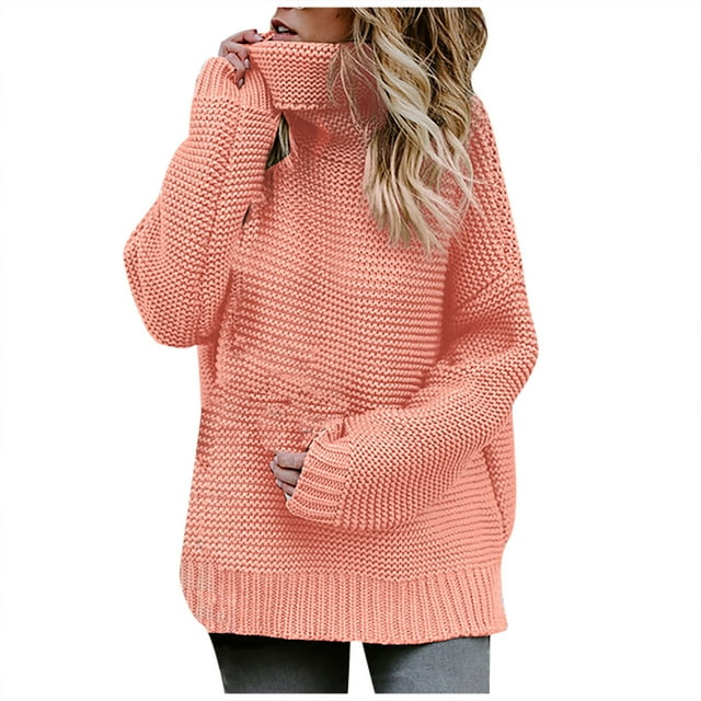 Qertyioot Chandails Surdimensionnés pour Femmes Col Roulé Mode Chandail à Manches Longues Pull