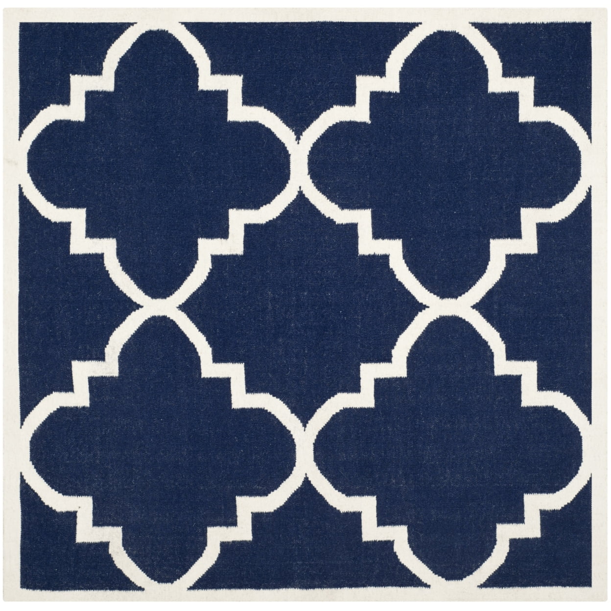 SAFAVIEH Dhurrie Tobias Geometric Moroccan Wool Area Rug, Navy/Ivory, 5' x 8'