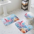 thumbnail image 3 of Pink Octopus Bathroom Rugs Set Nautical Watercolor Ocean Octopus Starfish Coral Seashell Non Slip Absorbent Bath Mats 3 Piece Set with Bathroom Rug, U-Shaped Floor Mat, Toilet Seat Cover Small Size, 3 of 9