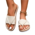 thumbnail image 5 of HTHLVMD Crisscross Strap Woven Sandals, Beach Woven Slides, Ribbed Strap Shoes, Women's Open Toe Thong Dressy Sandals Summer Beach Flip Flops Trendy 2026 Slide Sandals, White 7, 5 of 5