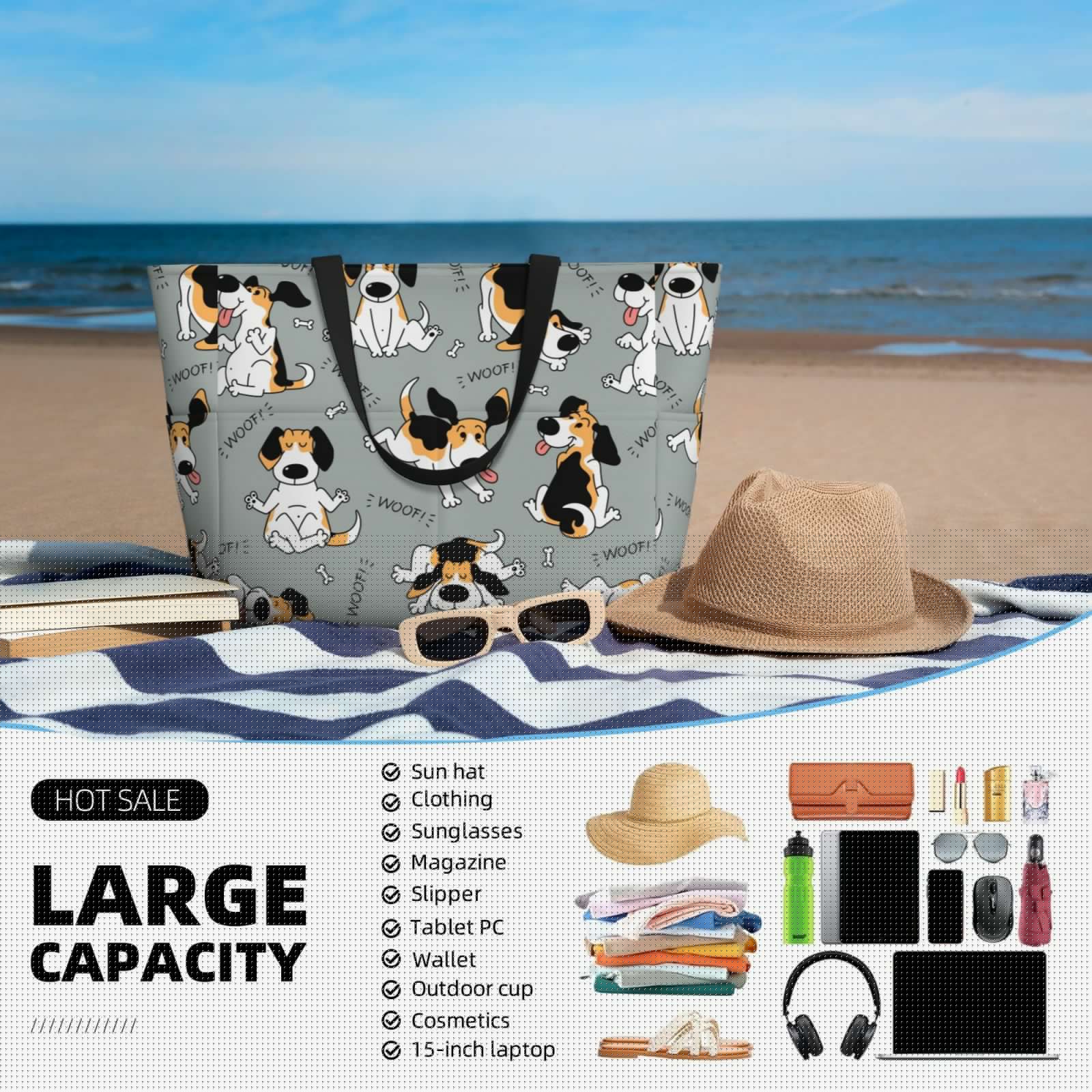 thumbnail image 5 of Sigee Funny Beagle Active Dog Print Extra Large Waterproof Beach Travel Bag with Zipper - Durable and Versatile for Vacation, Gym, and Daily Use, 5 of 7